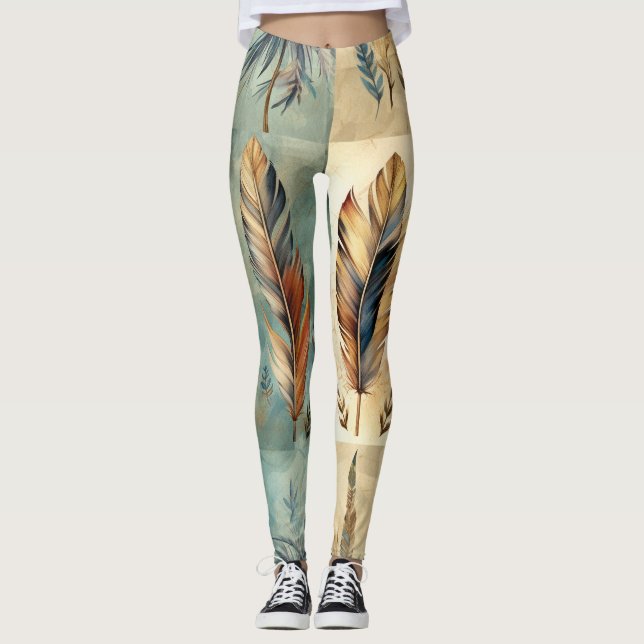 Leggings Stick de médecine des plumes tribales Aztec (Devant)