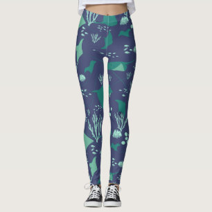 Leggings Stingray Marine Sea Life Motif bleu profond