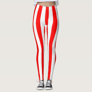 LEGGINGS  STRIPE VERTICAL BLANC ROUGE MINCE 