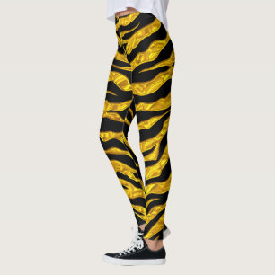Leggings Stripes De Tigres D'Or Et D'Animal Noir