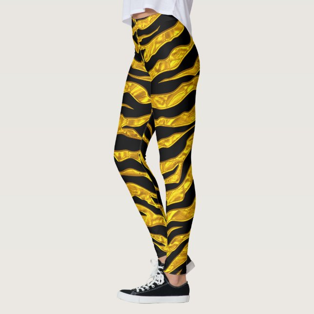 Leggings Stripes De Tigres D'Or Et D'Animal Noir (Gauche)