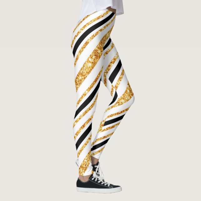 Leggings Stripes Gold Parties scintillant Black Boho Popula (Droite)