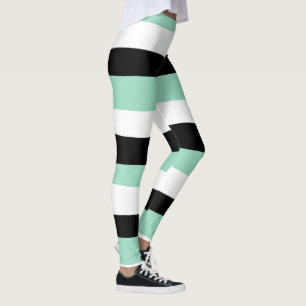 Leggings Stripes inégales - Mint vert, blanc et noir