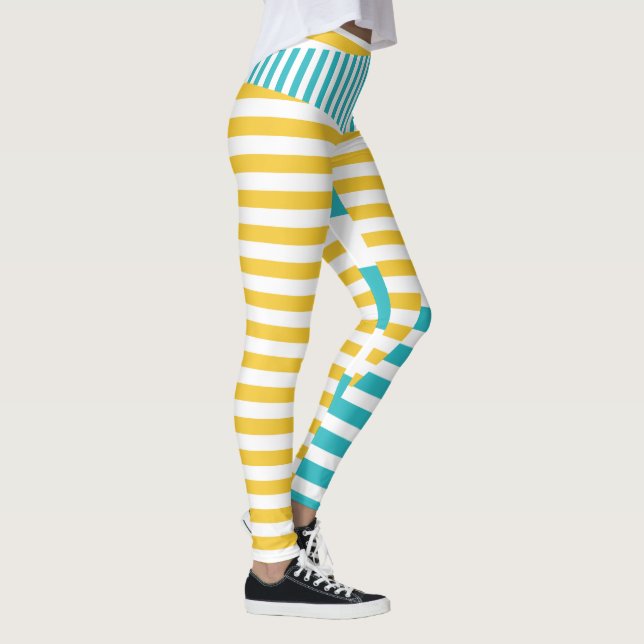 Leggings Stripes on Stripes - Turquoise et Jaune (Droite)