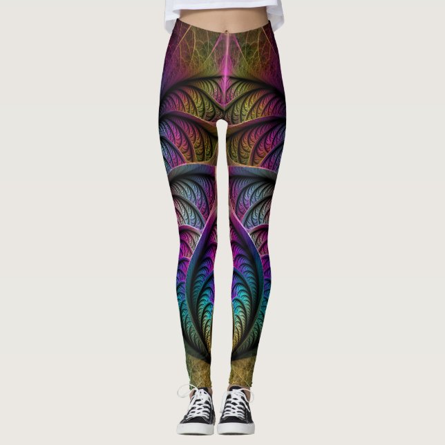 Leggings Structures Animées Art Fractal Abstrait Coloré (Devant)