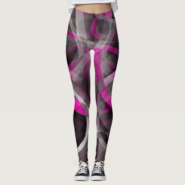 Leggings Style années 80 Fucshia rose et gris courbes Patte (Devant)
