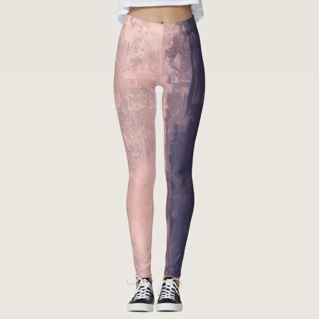 Leggings Style Art Structuré Bleu Marine Rose (Devant)