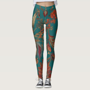 Leggings Style bohème Emerald & Ruby Feather Imprimer