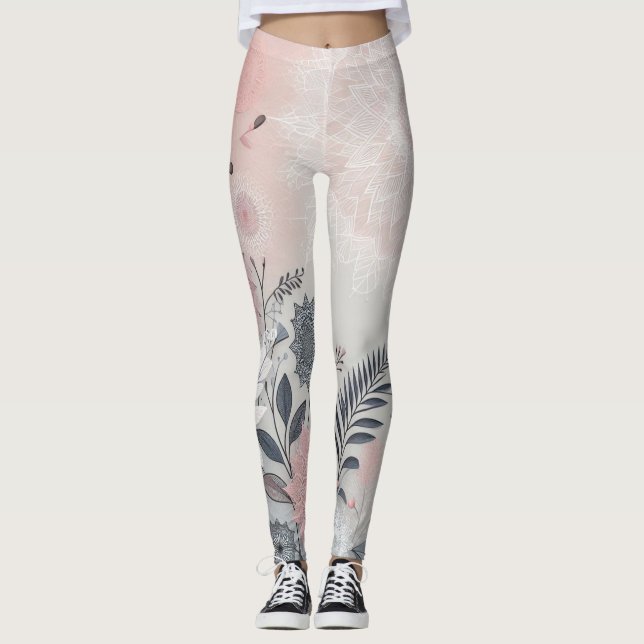 Leggings Style Bohème Rose, Blanc et Noir (Devant)