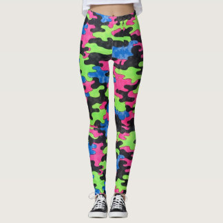Leggings Style Camouflage bleu noir rose vert