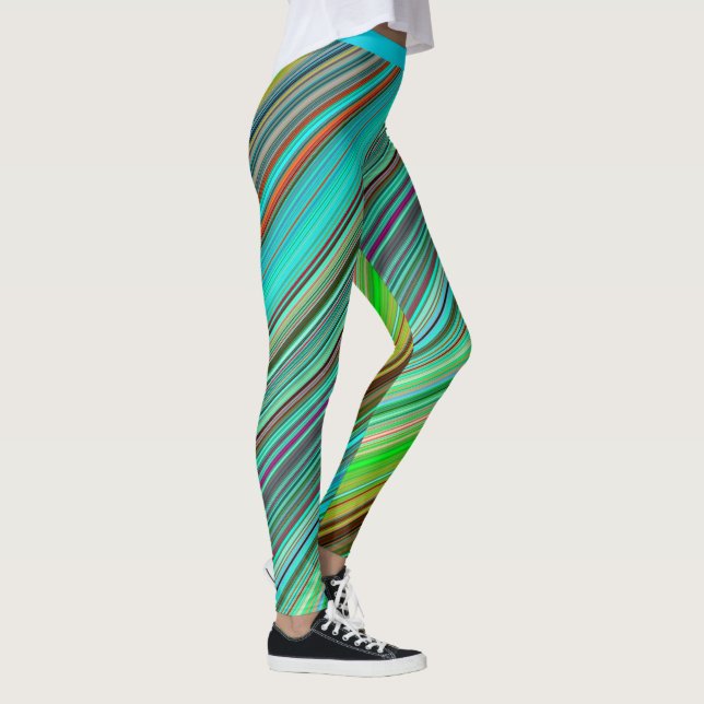 Leggings Style coloré bleu Turquoise rayure Motif Yoga (Droite)