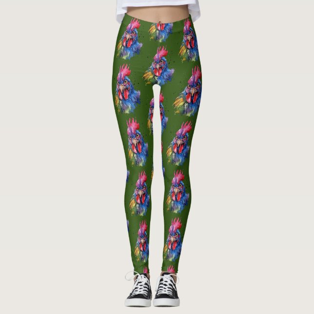 Leggings Style d'aquarelle de poulet du coq du pays (Devant)