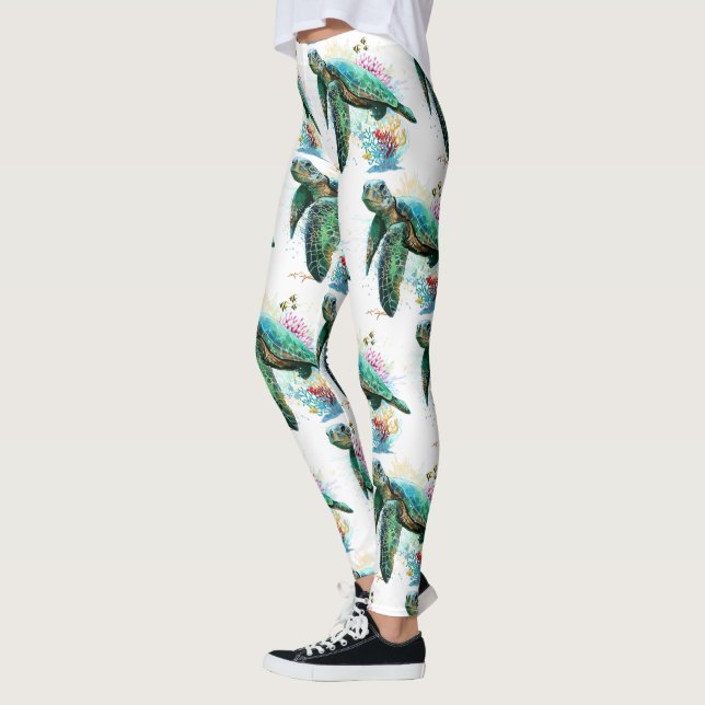 Leggings Style d'aquarelle sous-marine de tortue marine (Gauche)