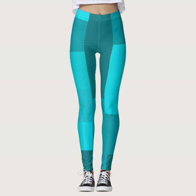 Leggings Style d'art Pixel - Motif de bloc Turquoise Cool (Devant)