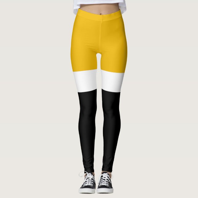 Leggings Style de bloc de couleur noir blanc jaune (Devant)