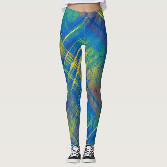 Leggings Style désordonné Chèque Plaid Bleu, vert, jaune (Devant)