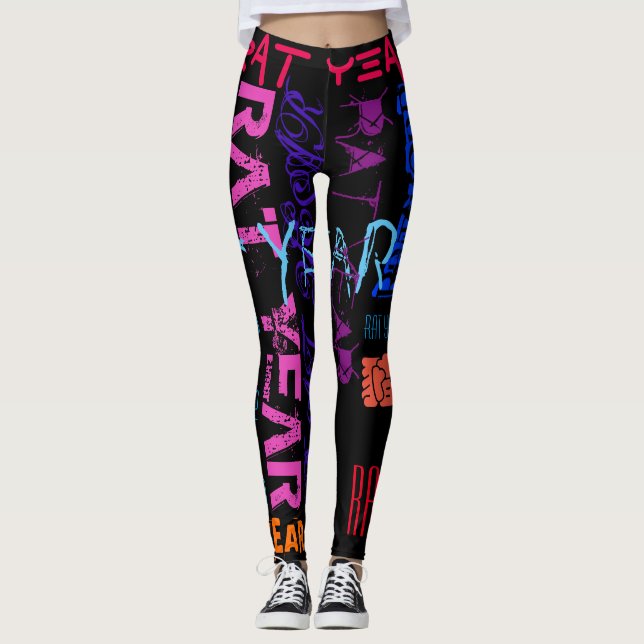 Leggings Style Graffiti Rat répétitif Année Z Anniversaire  (Devant)
