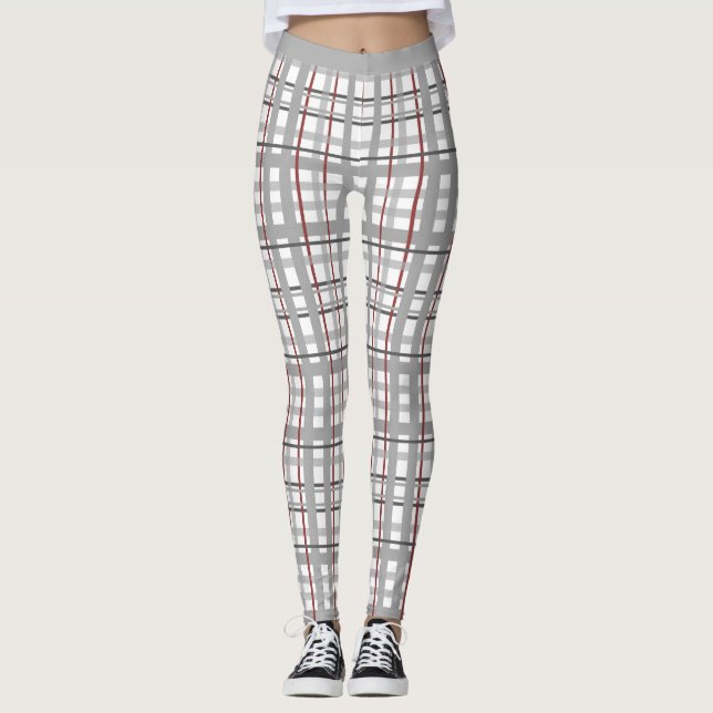 Leggings Style Gris Bourgogne écossaise Tartan Plaid Yoga (Devant)