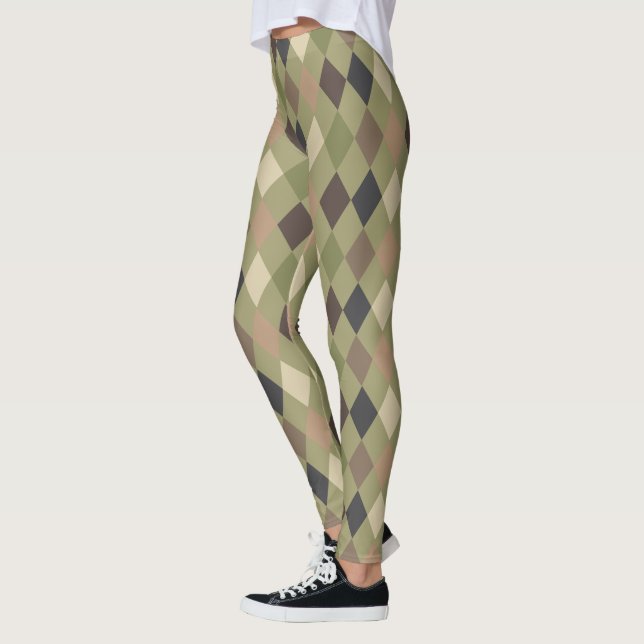 Leggings Style Khaki vert et Motif diamant Brown (Gauche)