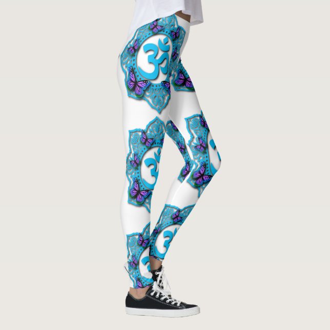 Leggings Style mandala bleu ohm avec papillons violets (Droite)
