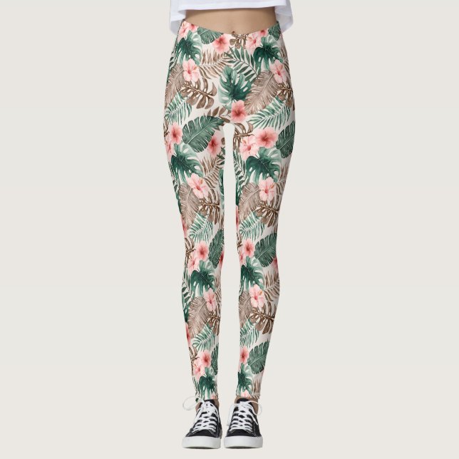 Leggings Style moderne Boho Aquarelle Tropical Floral (Devant)