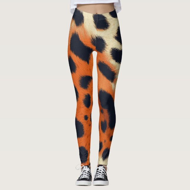 Leggings Style motif de léopard noir et orange (Devant)