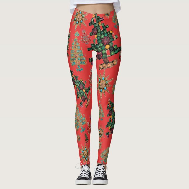 Leggings Style Noël Arbre Bijou Bling Cinnabar (Devant)