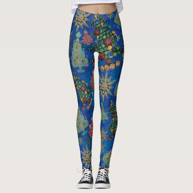 Leggings Style Noël Arbre Bijou Bling Lapis Lazuli (Devant)