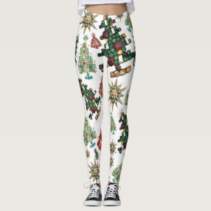 Leggings Style Noël Arbre Motif Bijou Blanc clair