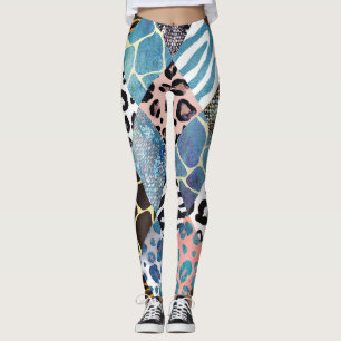 Leggings Style Patchwork, motif de collage aquarelle.