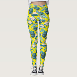 Leggings Style rétro Motif UFO. B Jaune