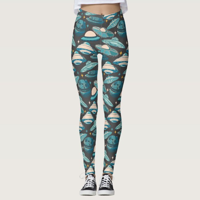 Leggings Style rétro Motif UFO. G gris D (Devant)