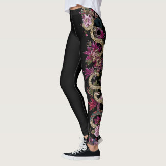 Leggings Style tatouage japonais Légumes de serpent floral