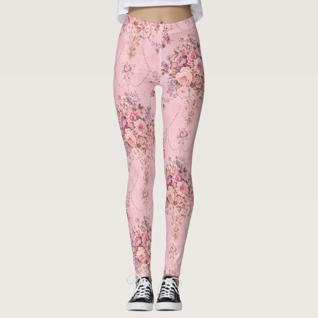 Leggings Style victorien rose français antique Rococo flora (Devant)