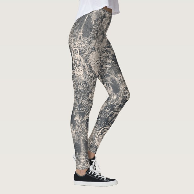 Leggings Stylish Black Paris Toile Design (Droite)