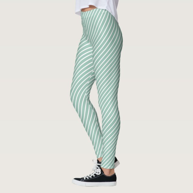 Leggings Stylish Duck Egg Blue Diagonal Striped Exercise (Gauche)