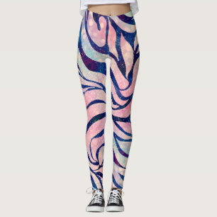 Leggings Stylish Metallic Blue & Holographic Zebra Print