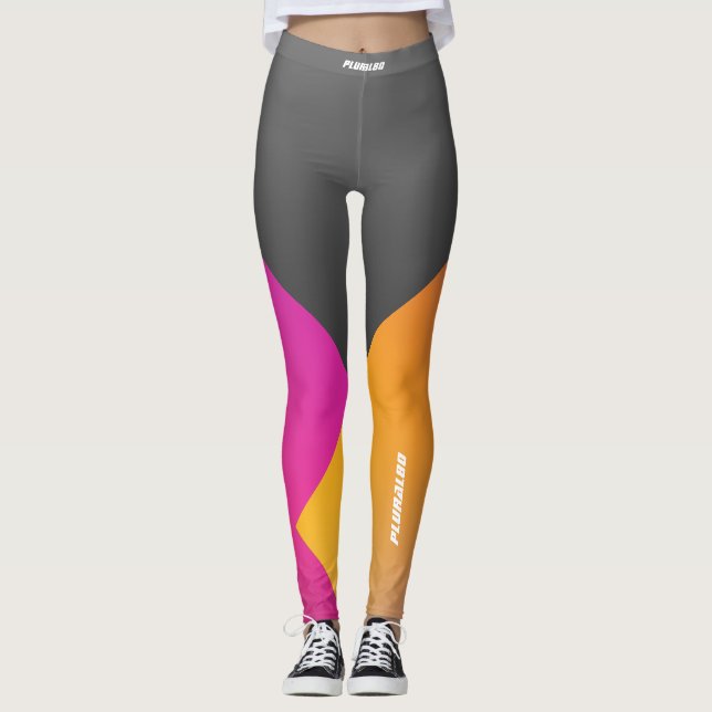 Leggings Stylish monogrammed gris rose jaune entraînement (Devant)