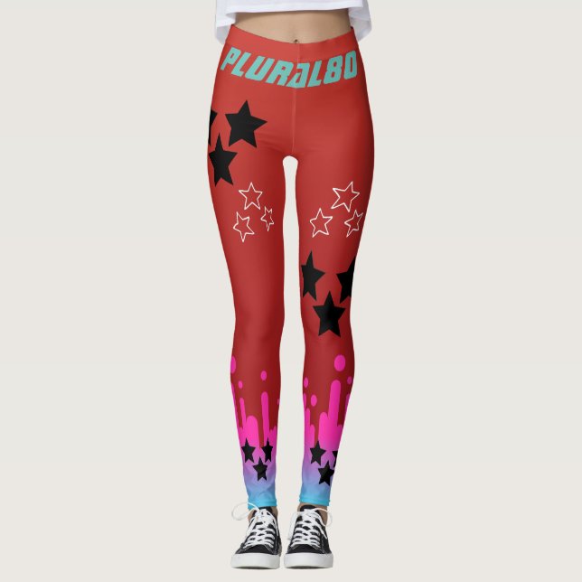 Leggings Stylish monogrammed rouge rose bleu dégradé entraî (Devant)