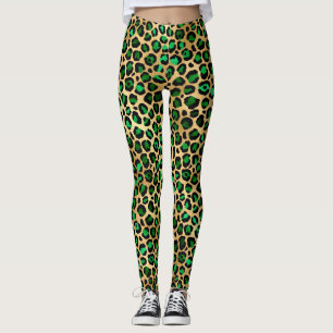 Leggings Stylish Zones Leopard Vert foncé et Gold Foil