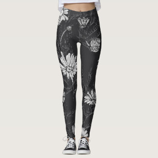 Leggings Stylo noir Chamomile : Croquis floral.