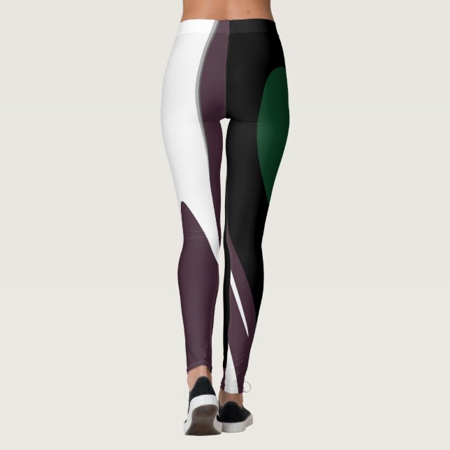 Leggings Submersion : Noir Abstrait, Blanc, Violet & Vert (Dos)
