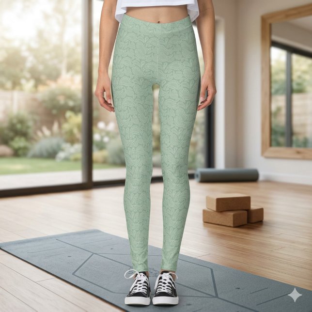 Leggings Subtil Paisley Vert de Sauge Blanc Couleurs de Pri (Créateur téléchargé)