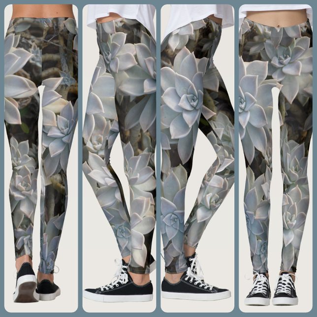 Leggings Succulentes Botanique Bleu Argenté (Créateur téléchargé)