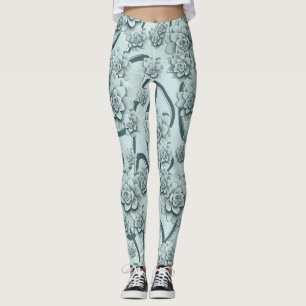 Leggings Succulents bleus à la menthe sur les treillis vert
