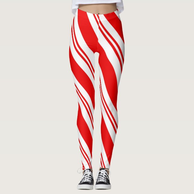 Leggings Sucre de canne de Noël mignon Motif rayé rouge (Devant)