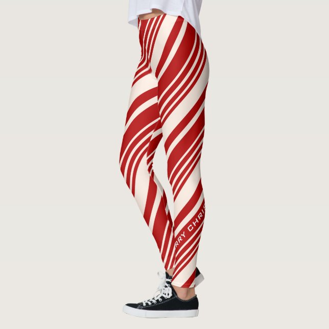 Leggings Sucre de canne rouge et blanc en bande Joyeux Noël (Gauche)
