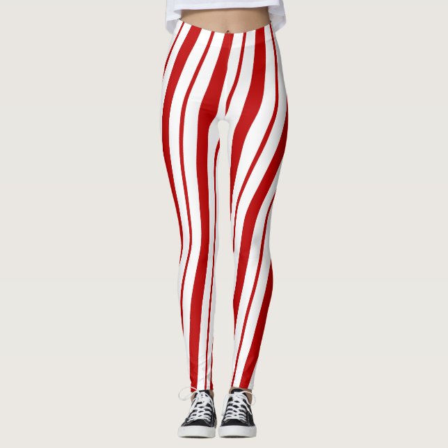Leggings Sucre de canne rouge et blanc rayures Festive Noël (Devant)