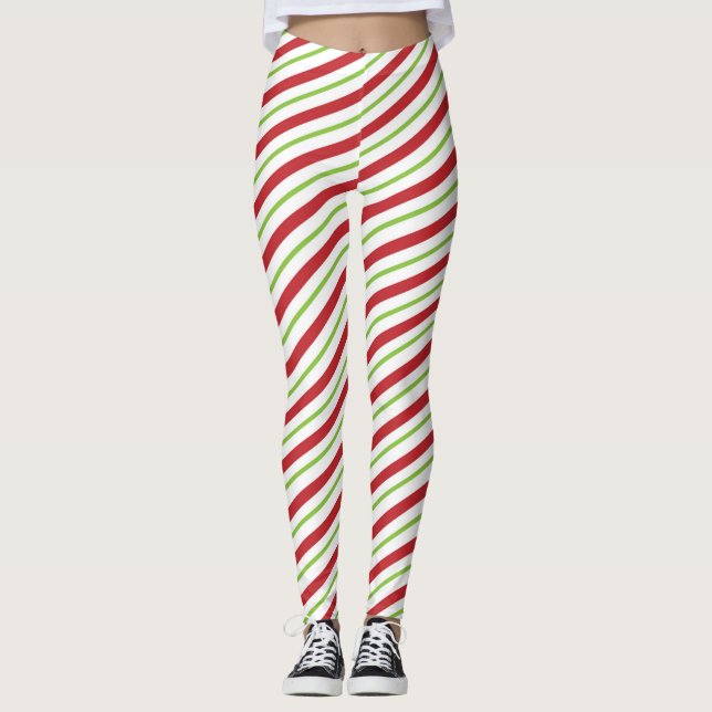 Leggings Sucre de canne rouge et vert Noël (Devant)