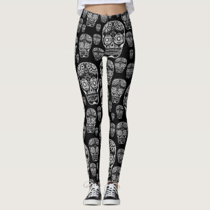 Leggings sucrés crâne noir et blanc